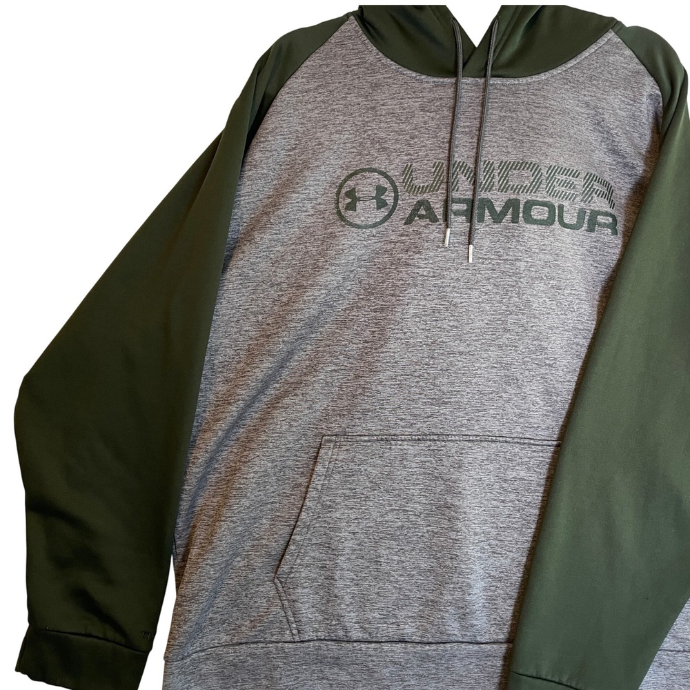Under Armour XXL Hoodie Mens Gray Green Long Sleeve Pullover ColdGear